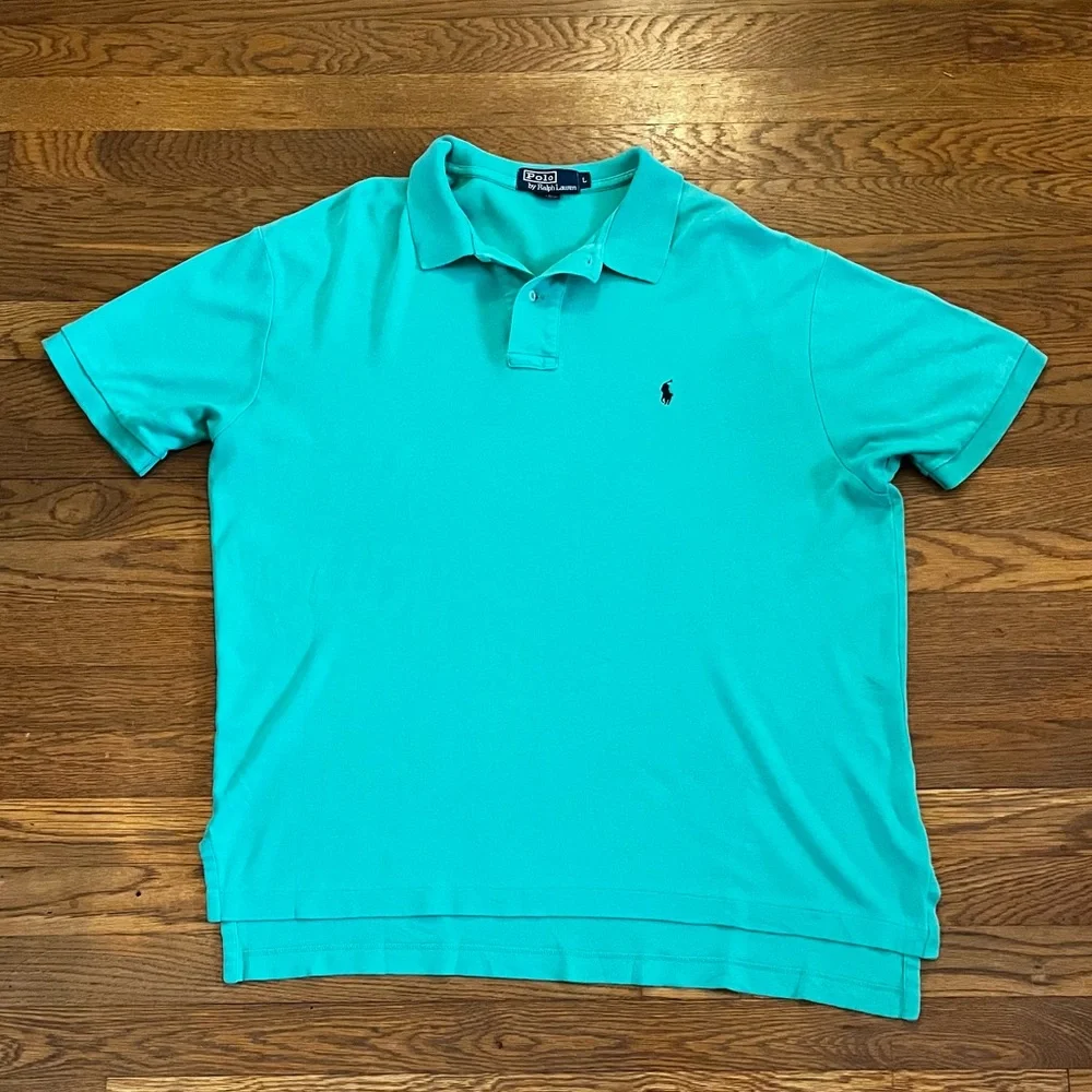 Vintage Polo by Ralph Lauren Shirt Teal Short Sleeve Blue Pony Mens Large Preppy